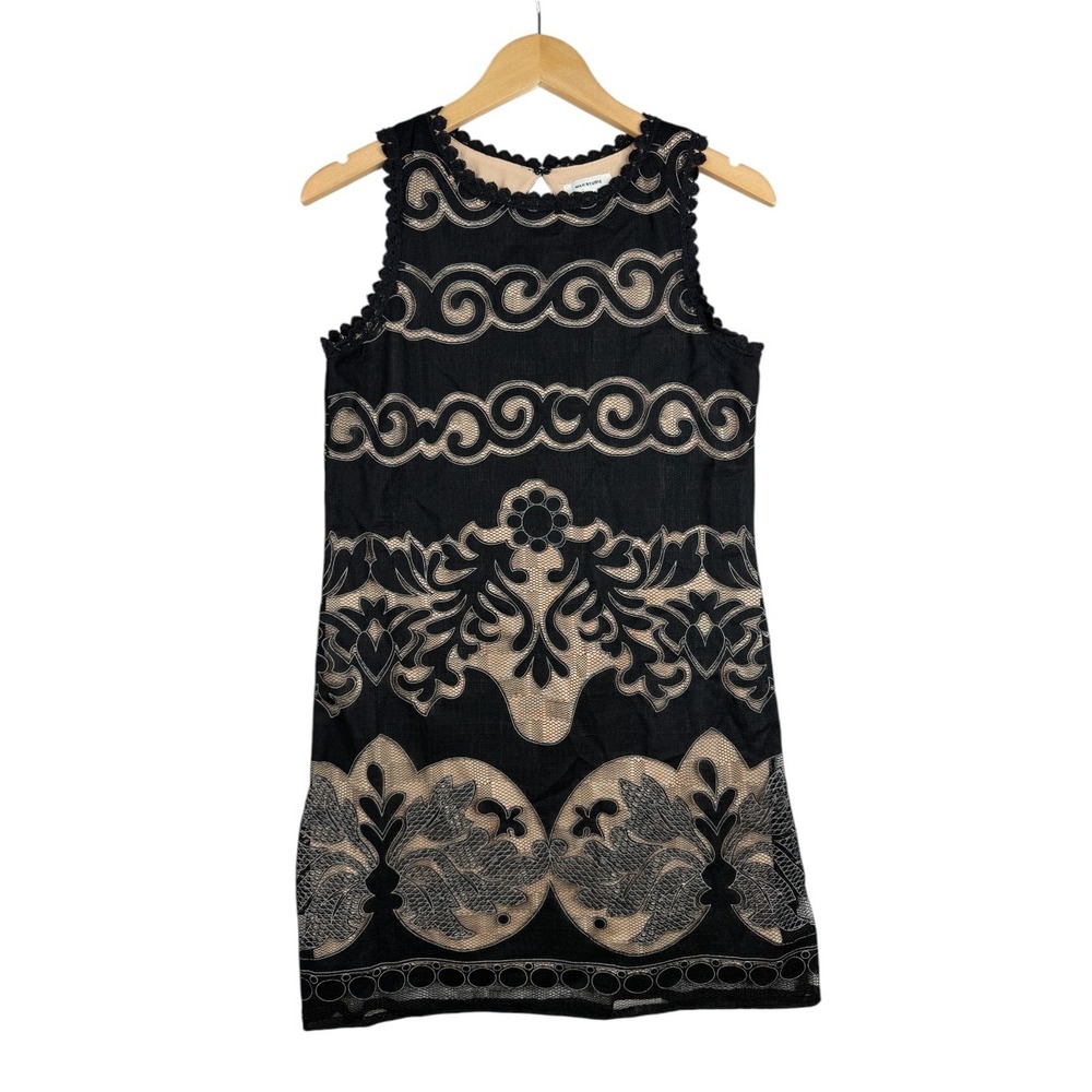 Max Studio Women's Black Lace Overlay Sleeveless Shift Dress size XS